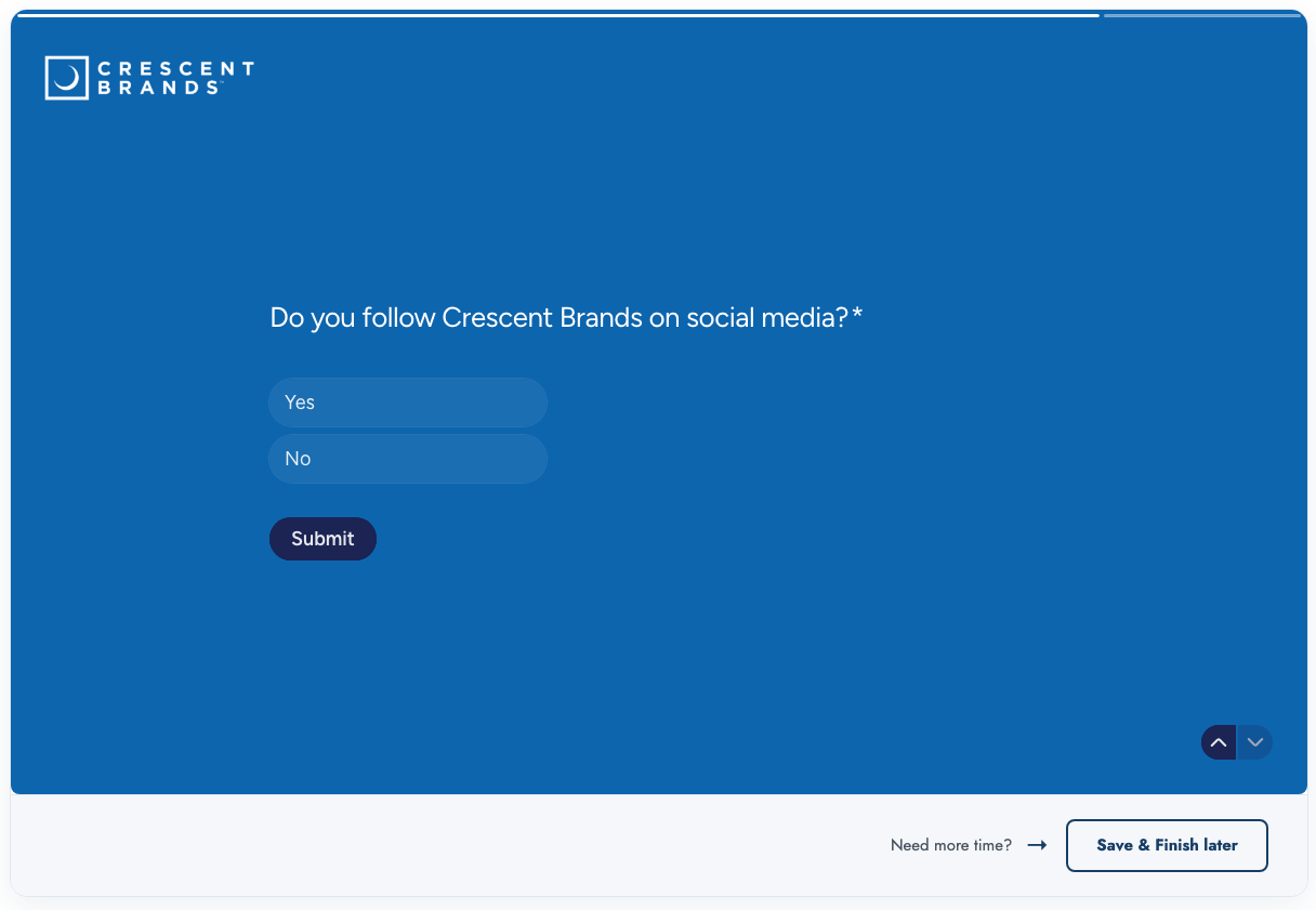 Final survey question with the Submit button
