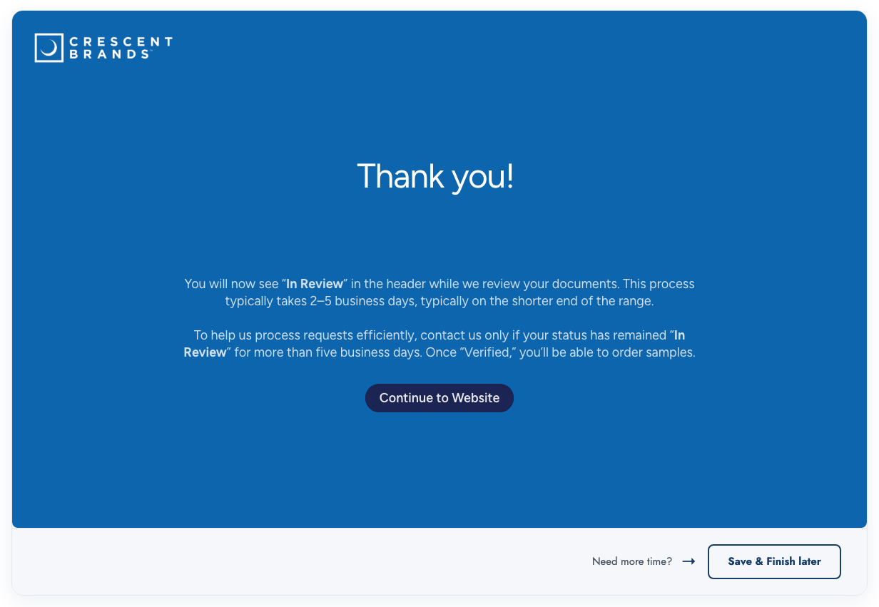 Thank you screen explaining the review window